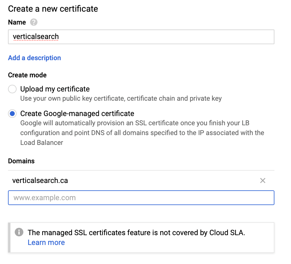 create new certificate